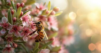 Biene an einer Manuka-Blüte (Foto: AdobeStock_702831869 vxnaghiyev)